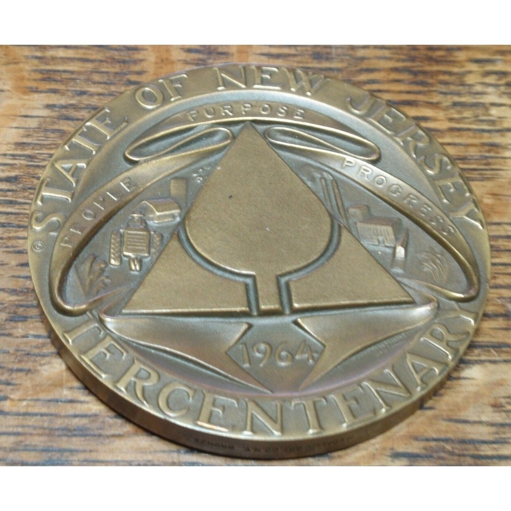 Vintage Medal  NJ Tercentenary 1964 Bronze Metallic Art Signed Numbered 2.5"